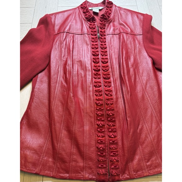 Nyagard  Womens Vintage Jacket Petite Sz L Red Leather W/ Knit Zip Up Jacket‎ - Picture 4 of 11